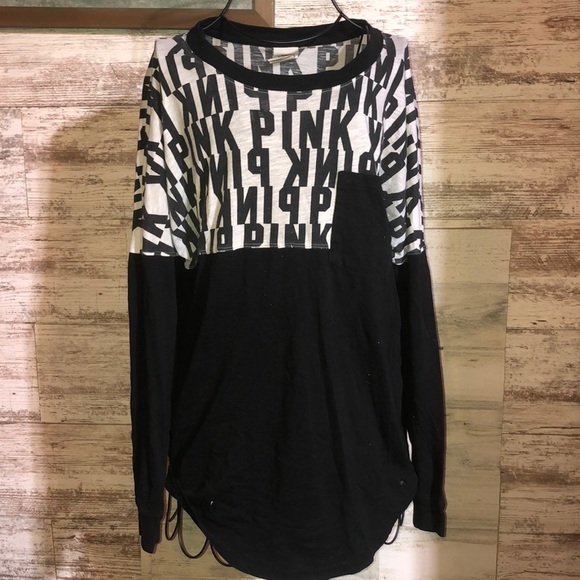 PINK Victoria’s Secret long sleeve shirt black and gray size small campus shirt‌ - Picture 1 of 7